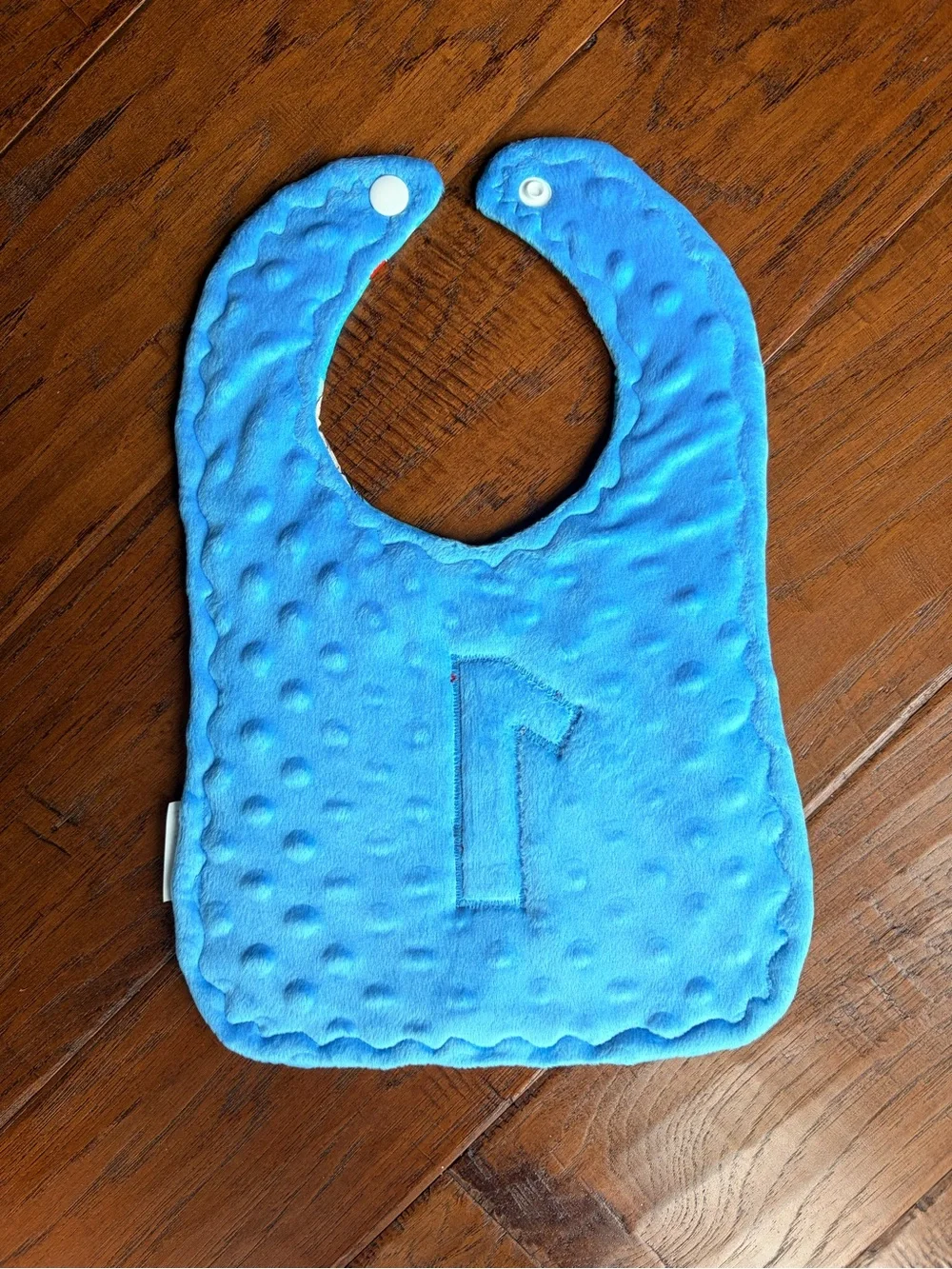 Blue Superhero Wonder Woman Birthday Bib with Big # 1